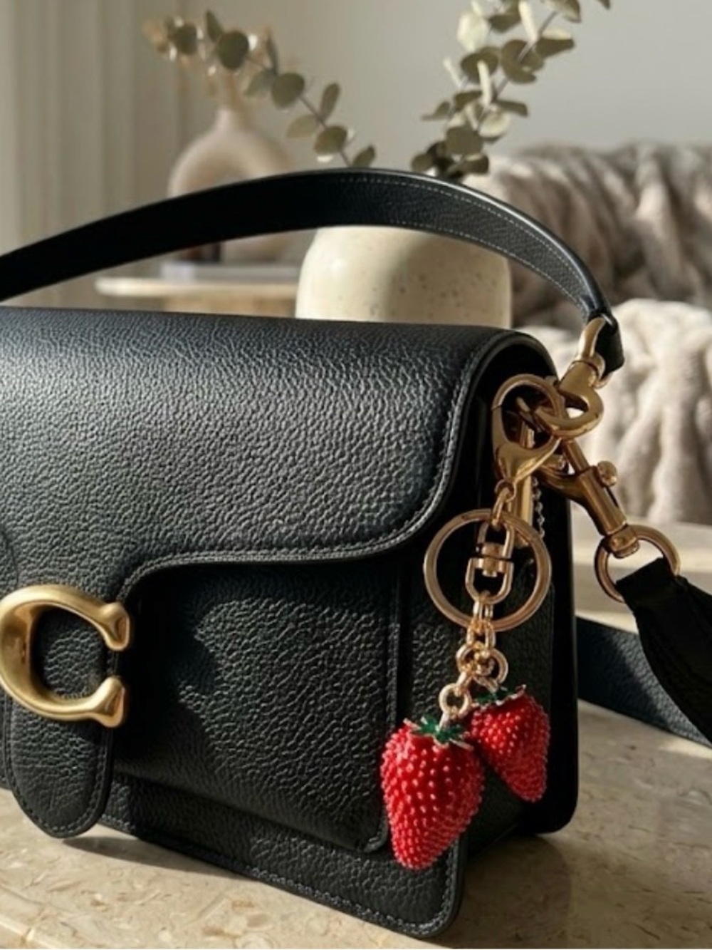 Gold Strawberry Keychain - Red Enamel Fruit Bag Charm Unbranded NWOT